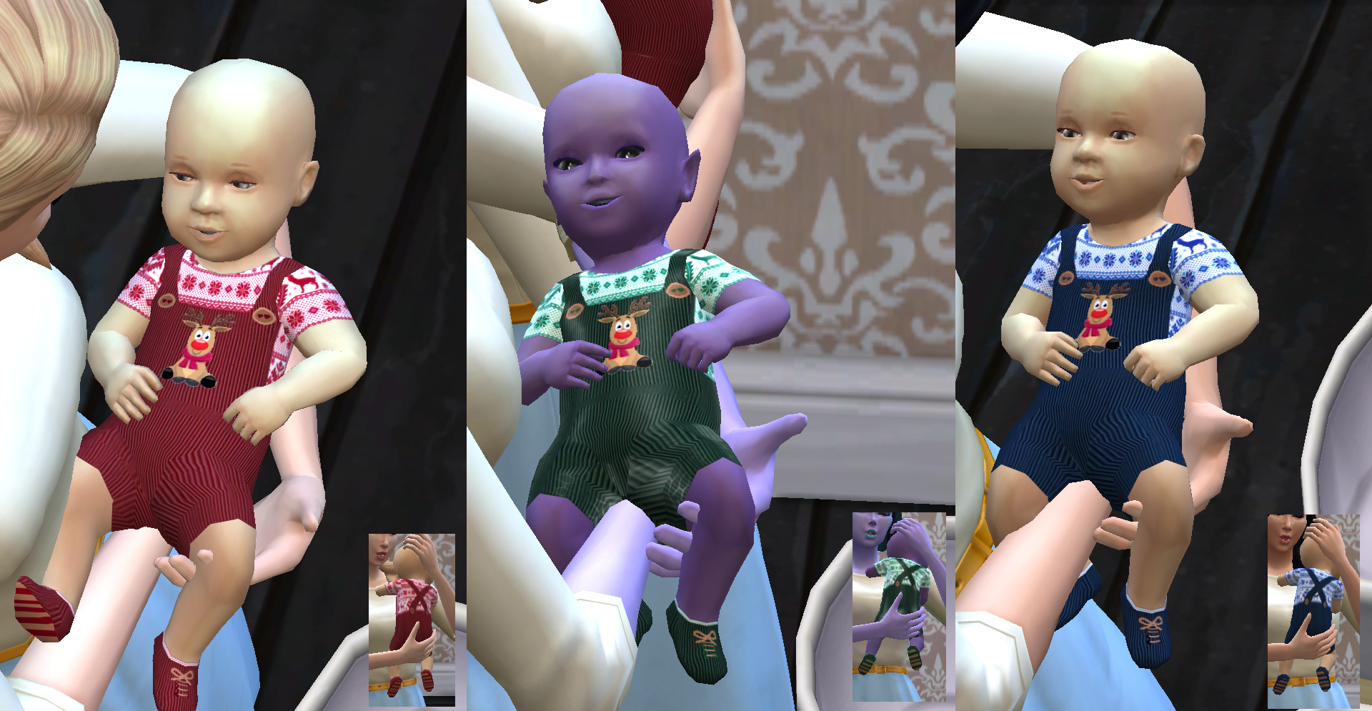 This is what the reindeer dungarees summer version baby outfit will look like in your game