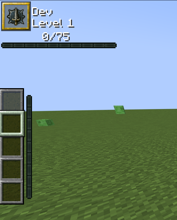 Character class and level frame.
Skill slots along with mana bar.