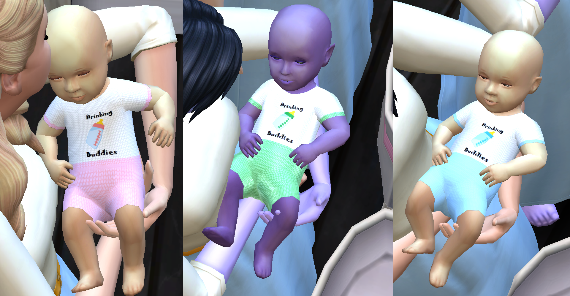 This is what the drinking buddies summer baby outfit will look like in your game