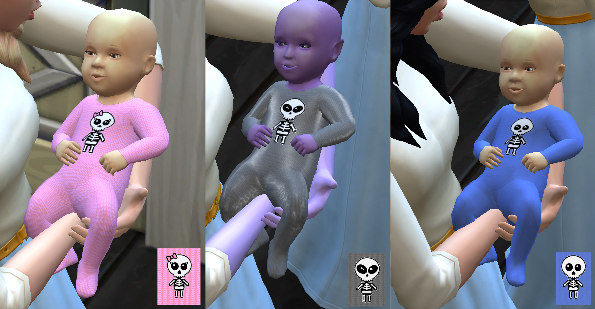 This is what the traditional skeleton baby outfit will look like in your game