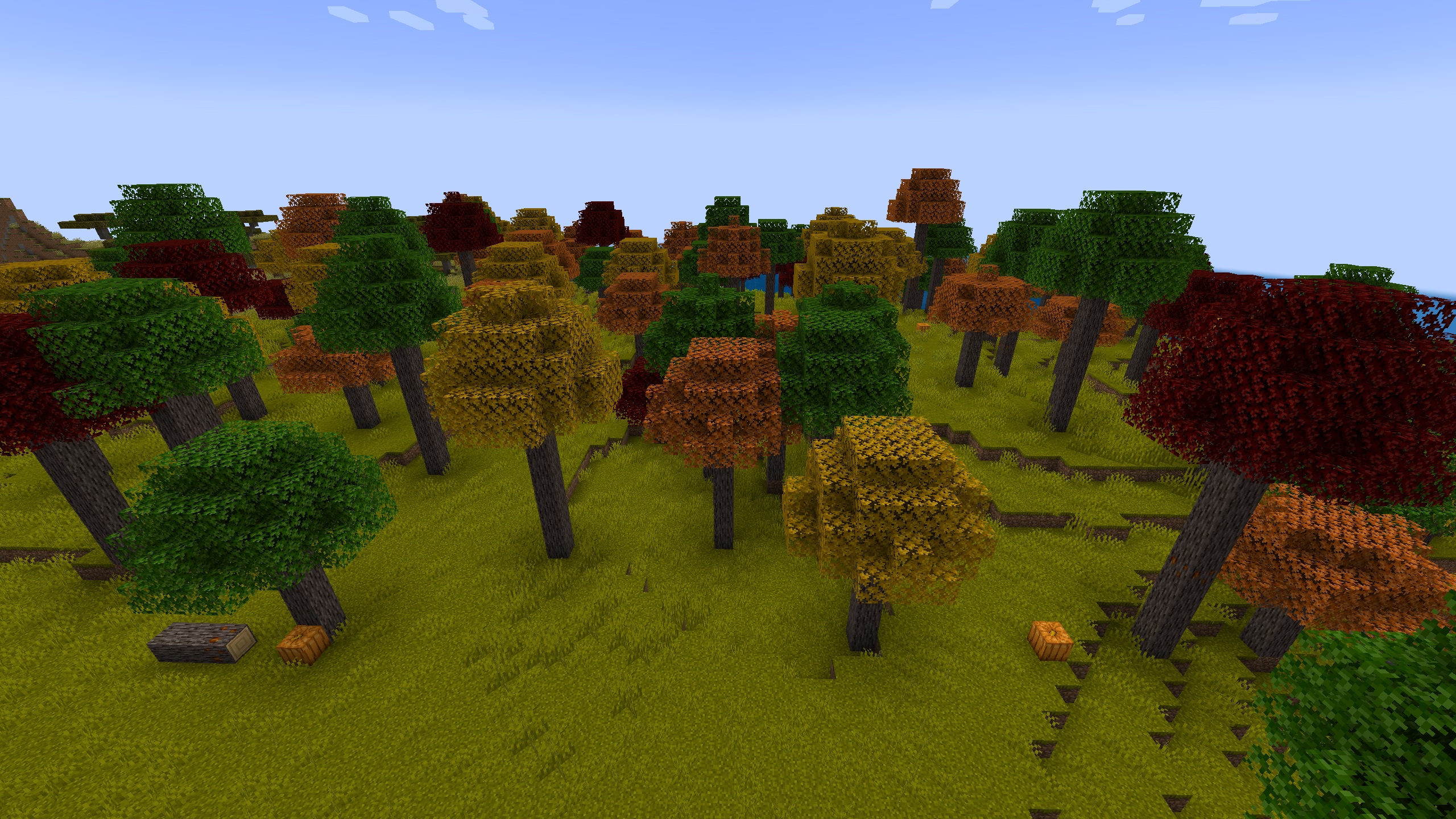 An autumnal maple forest with pumpkins scattered. Spiritual opposite to the maple meadow.