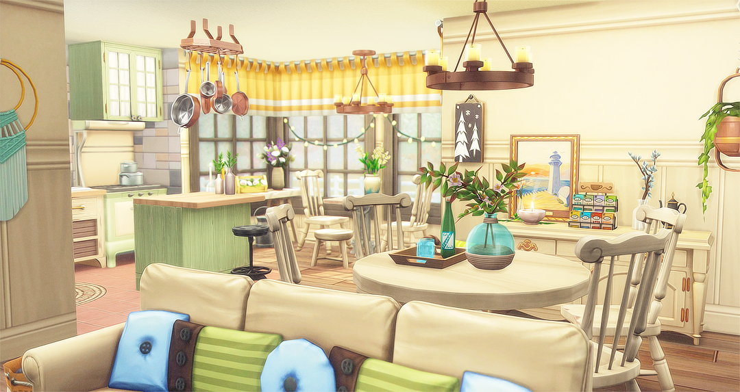One big room with living, dining and kitchen combined.