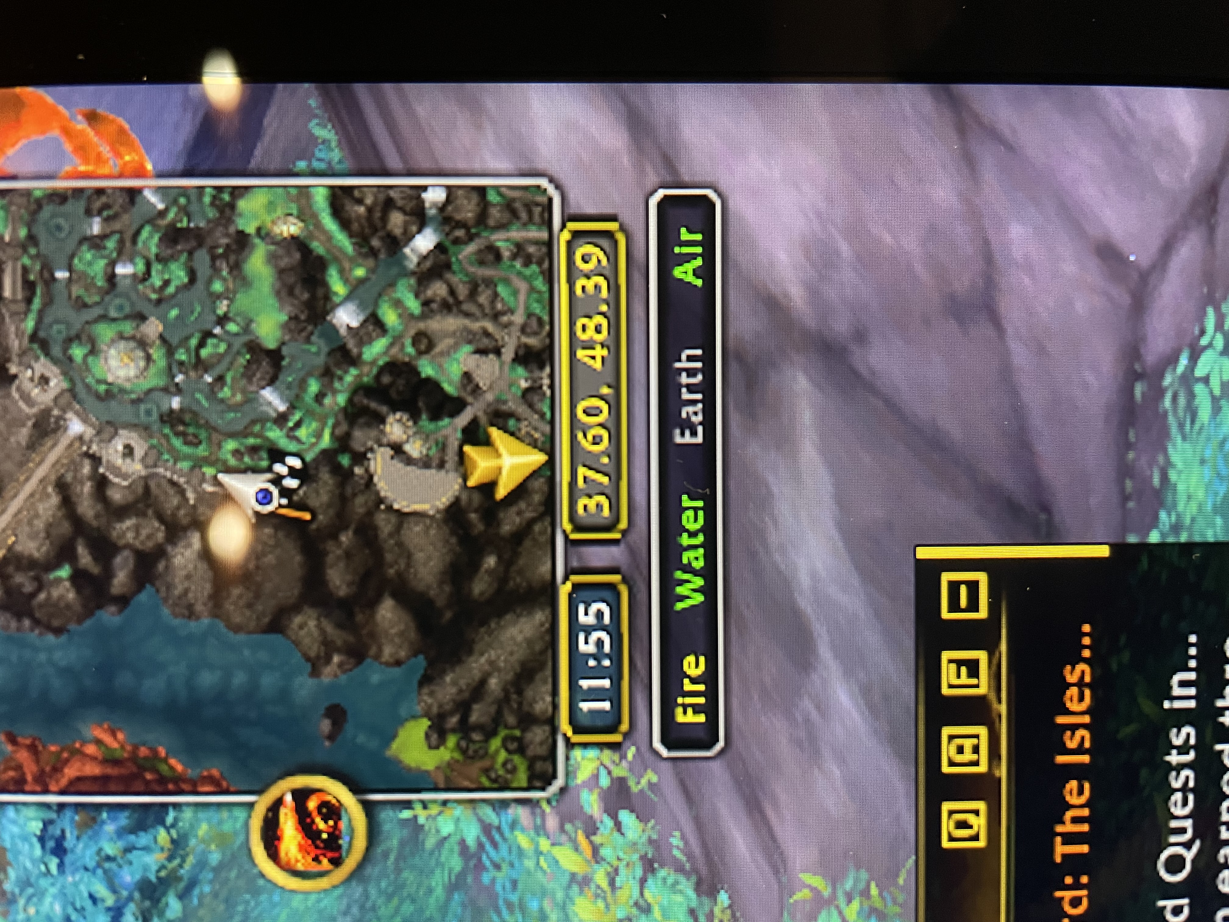 Shows the Water and Air storms left to do, the Earth storm complete, and the Fire storm ready for turn in. Don't worry. You can move the widget to wherever you want, or hide it.