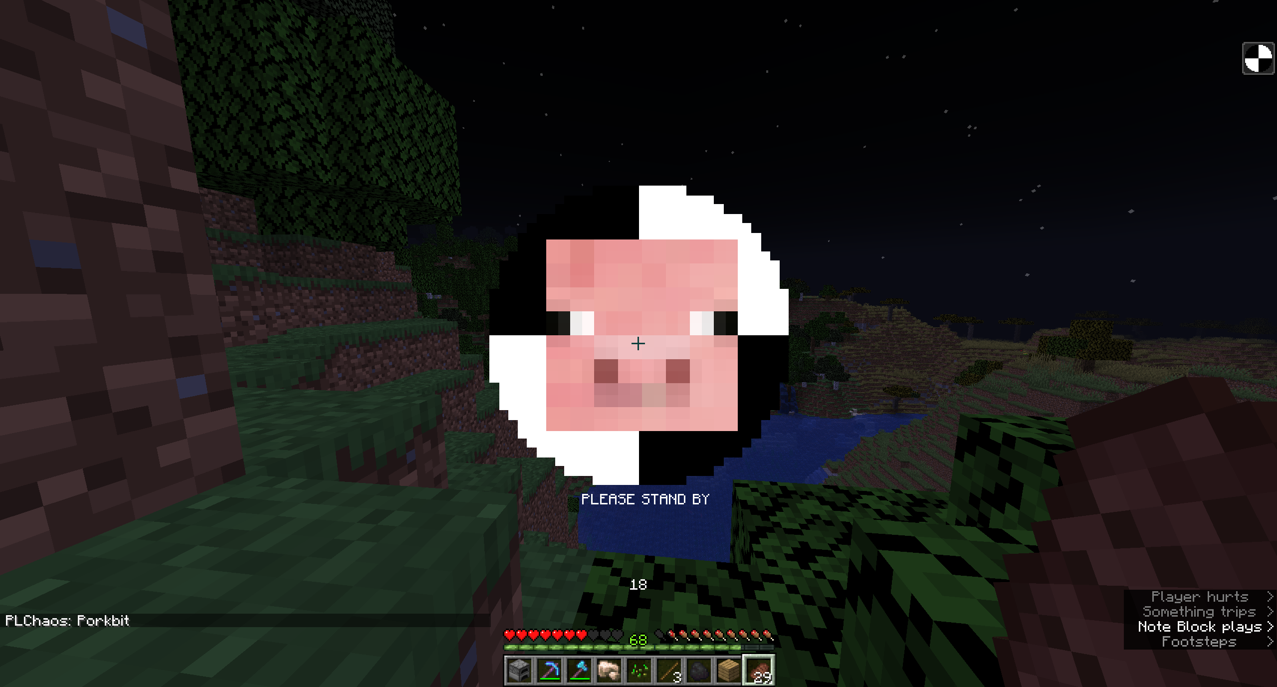 Blocks the vision around your crosshair and creates an audio disturbance. Drink milk or type "LOL" in chat to make it go away.