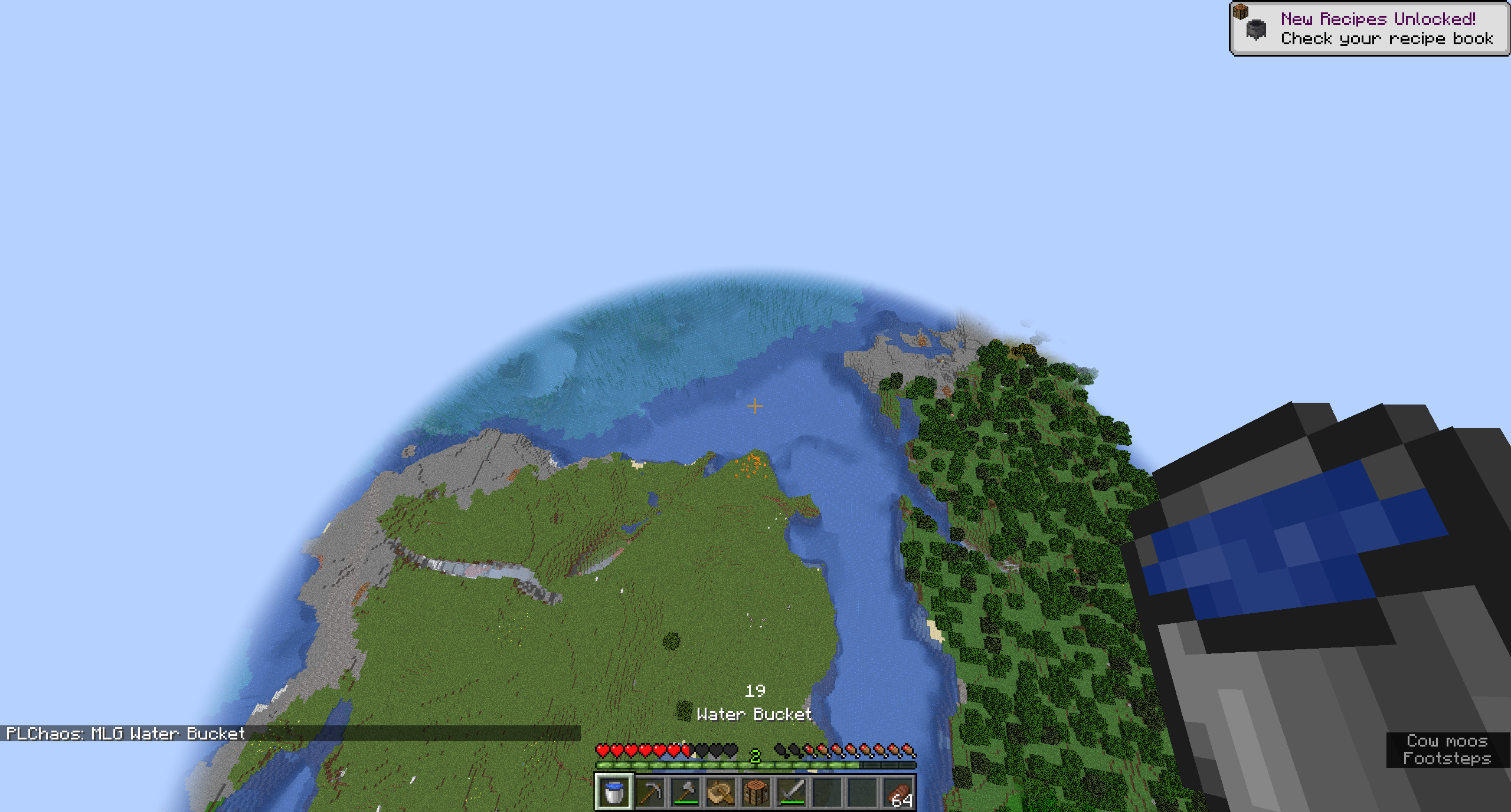 This effect teleports you up to a y-level of 256, and gives you a water bucket. Good luck.