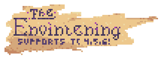 Purple text saying: The Envintening supports TC 4, 5, 6. On a torn paper background