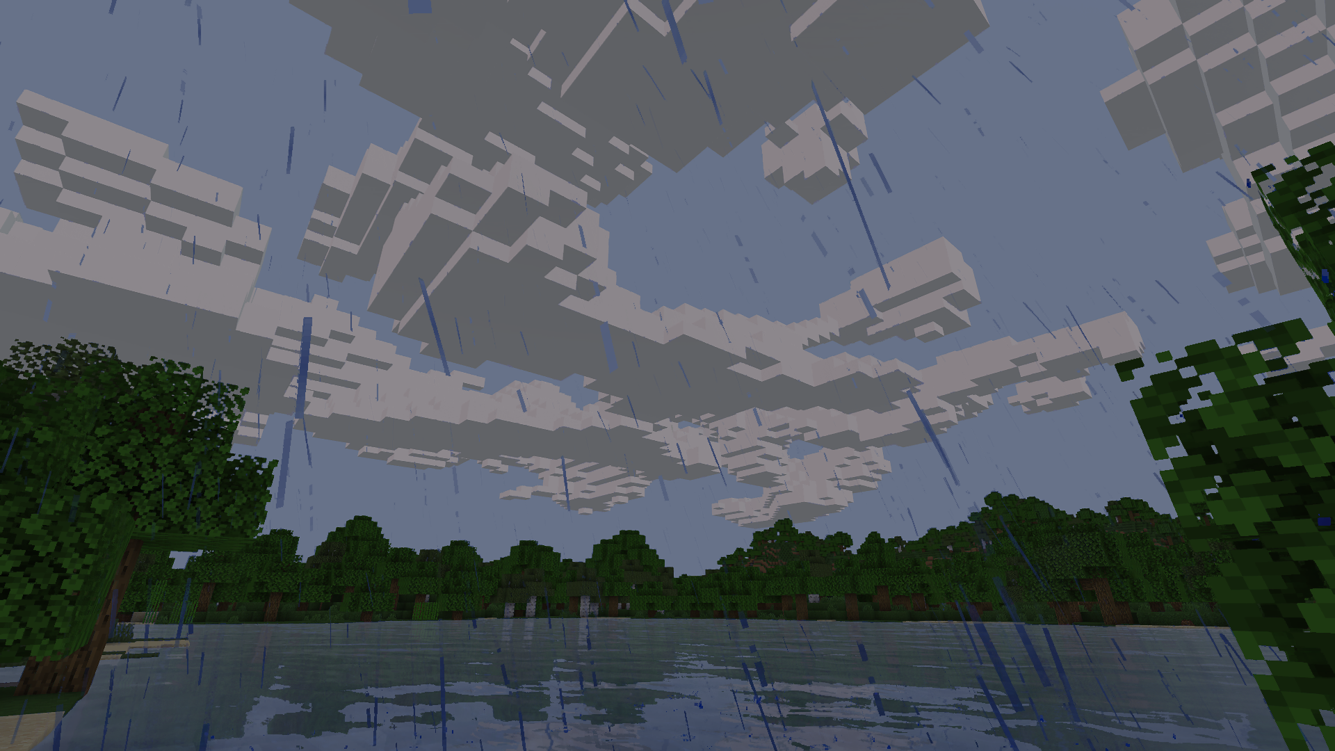 Silder's Enchanced Default shaderpack (not included), Physics Mod rain & snow, SuperFancyClouds: Refabricated, ambient sounds by AmbientSounds & MAmbience.