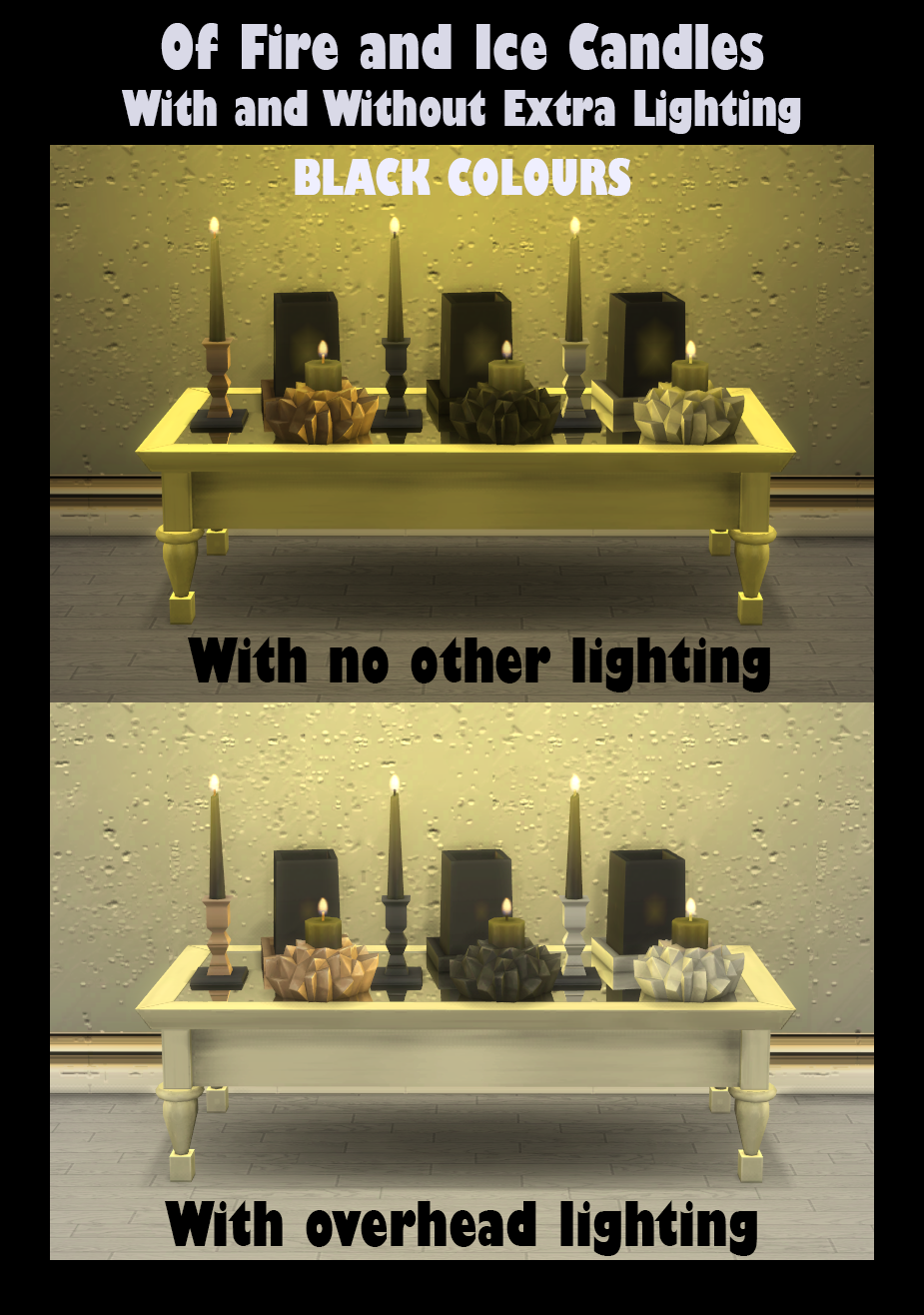 Thumbnail Lighting difference with and without extra lighting, showing 3 black versions