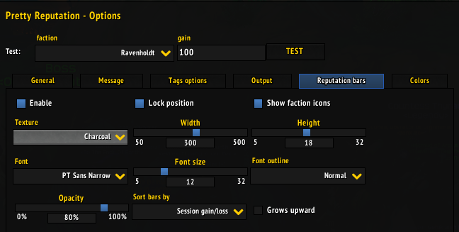 On-screen bars configuration