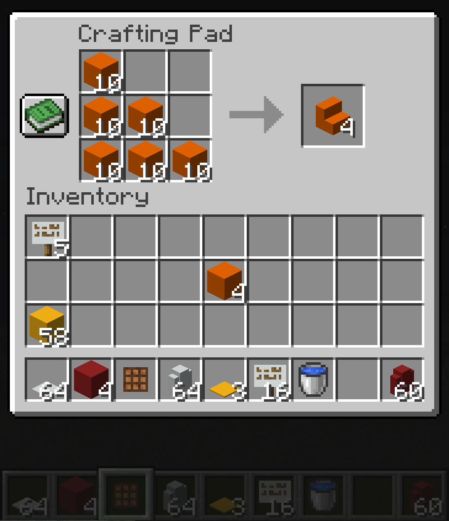 Inventory 3x3 Crafting interface with Crafting Pad