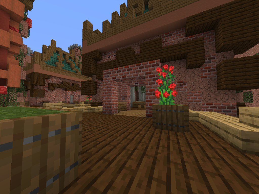 Showing the outside of one of the many structures within this modpack
