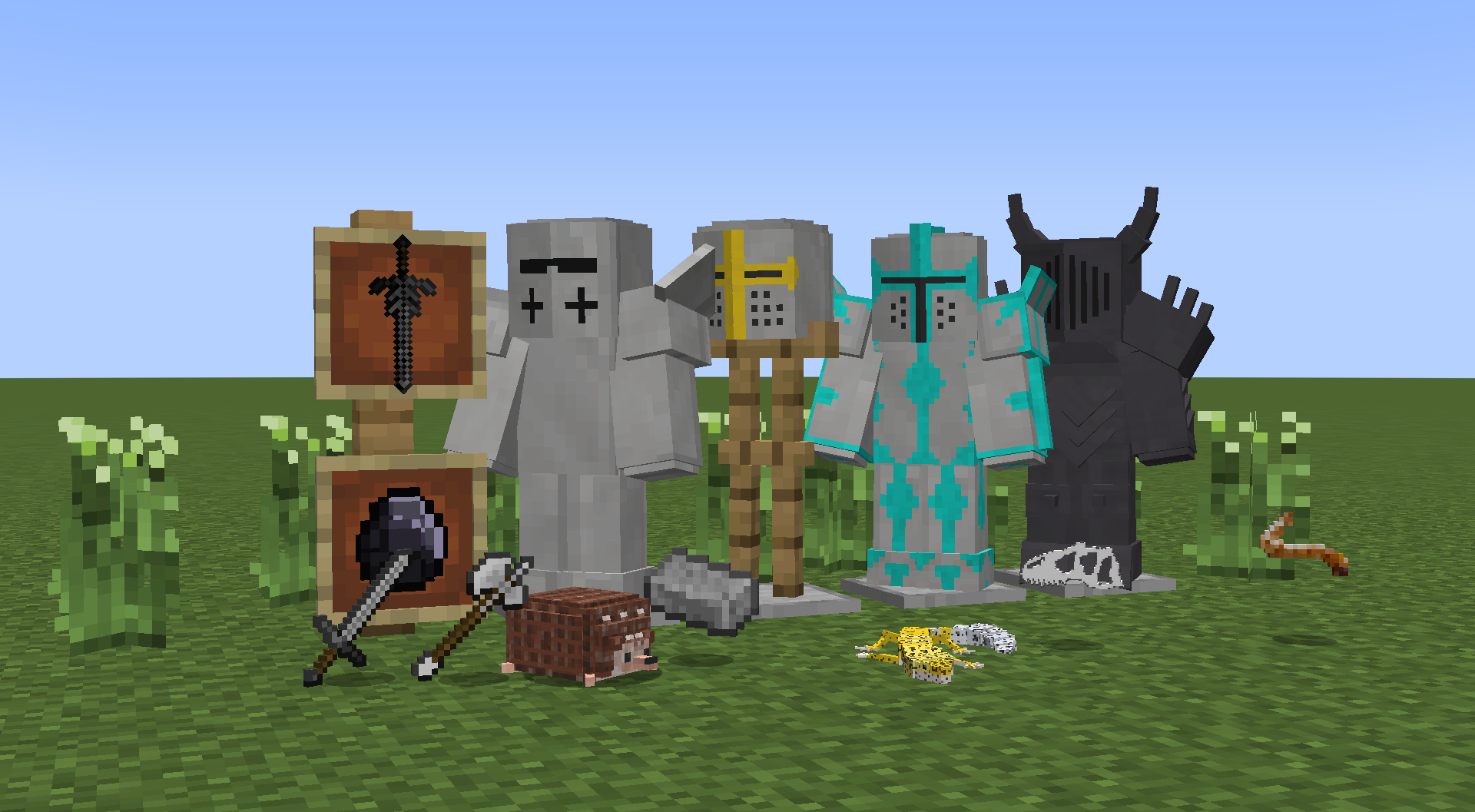 Many of the mobs, items, weapons and armor of RexCraft as of 0.3.0
