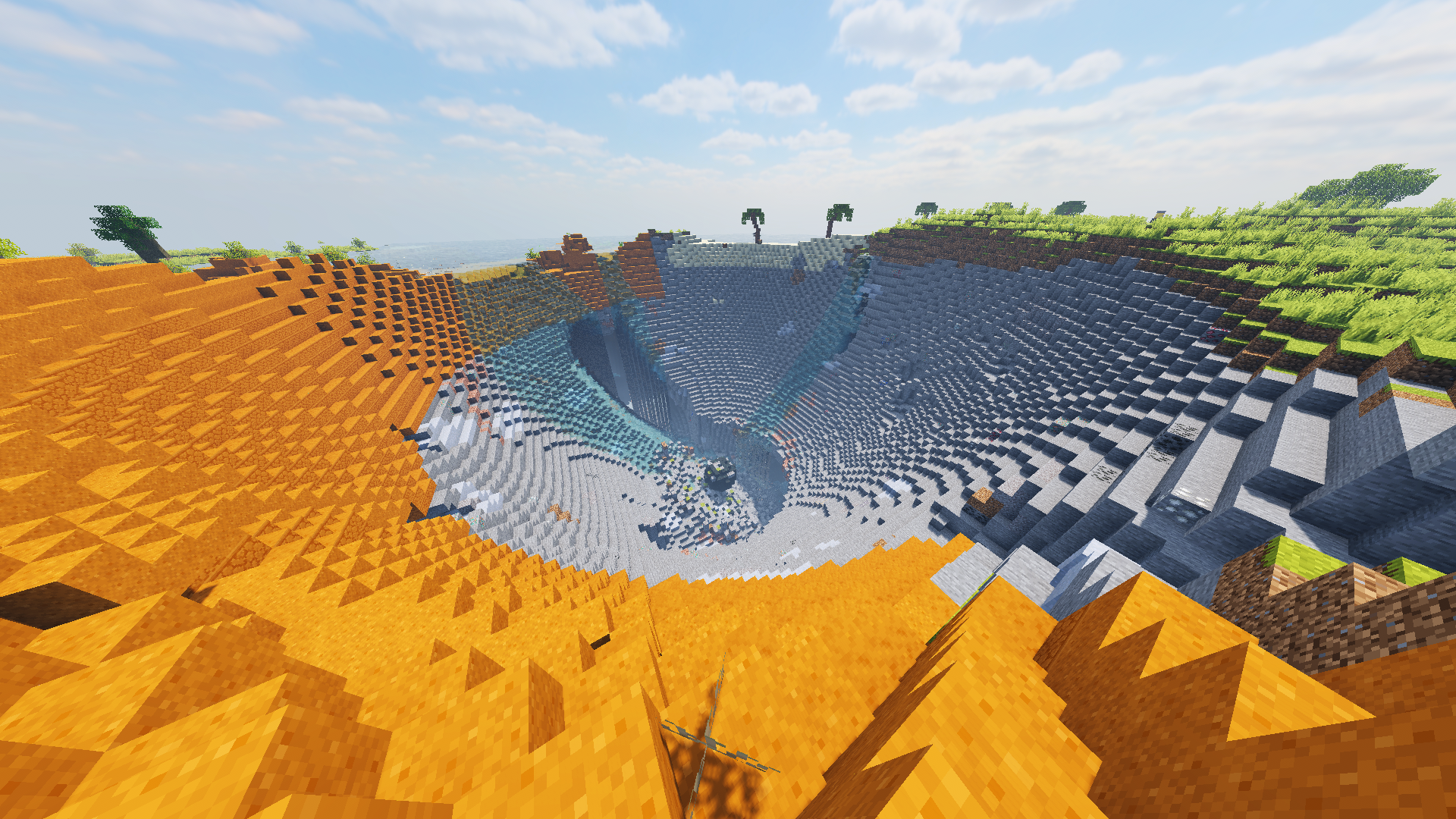 These crators can be found in the world, in meteorite you can find a chest in it's center.