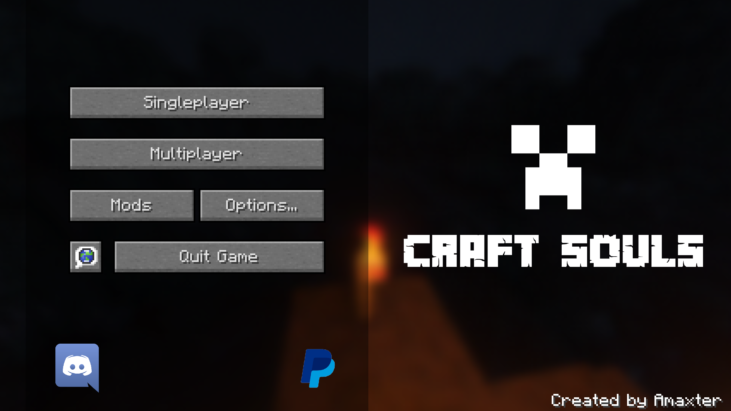 Craft Souls features a custom main menu interface.