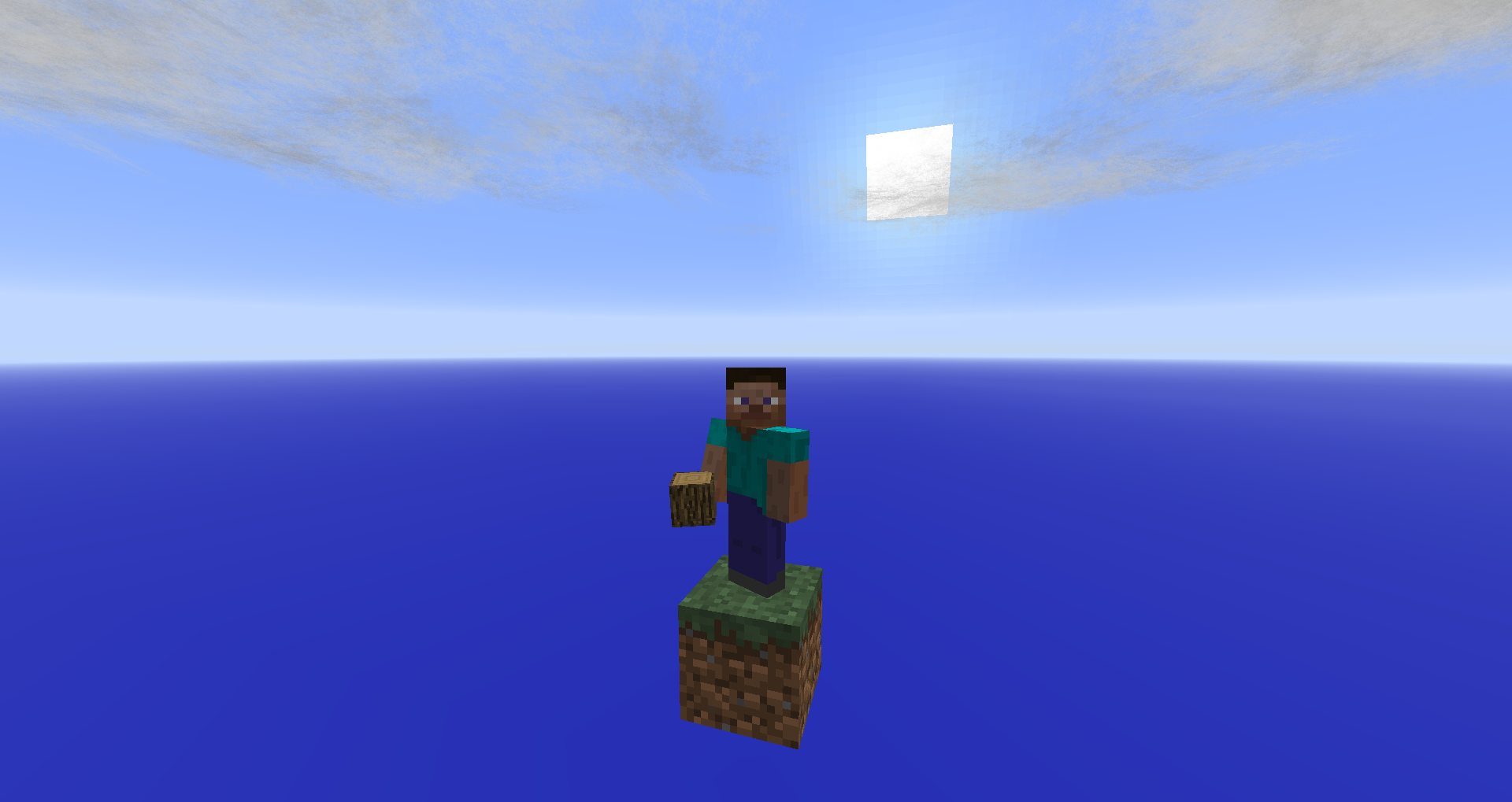 The player starts on a grass block with 64 logs