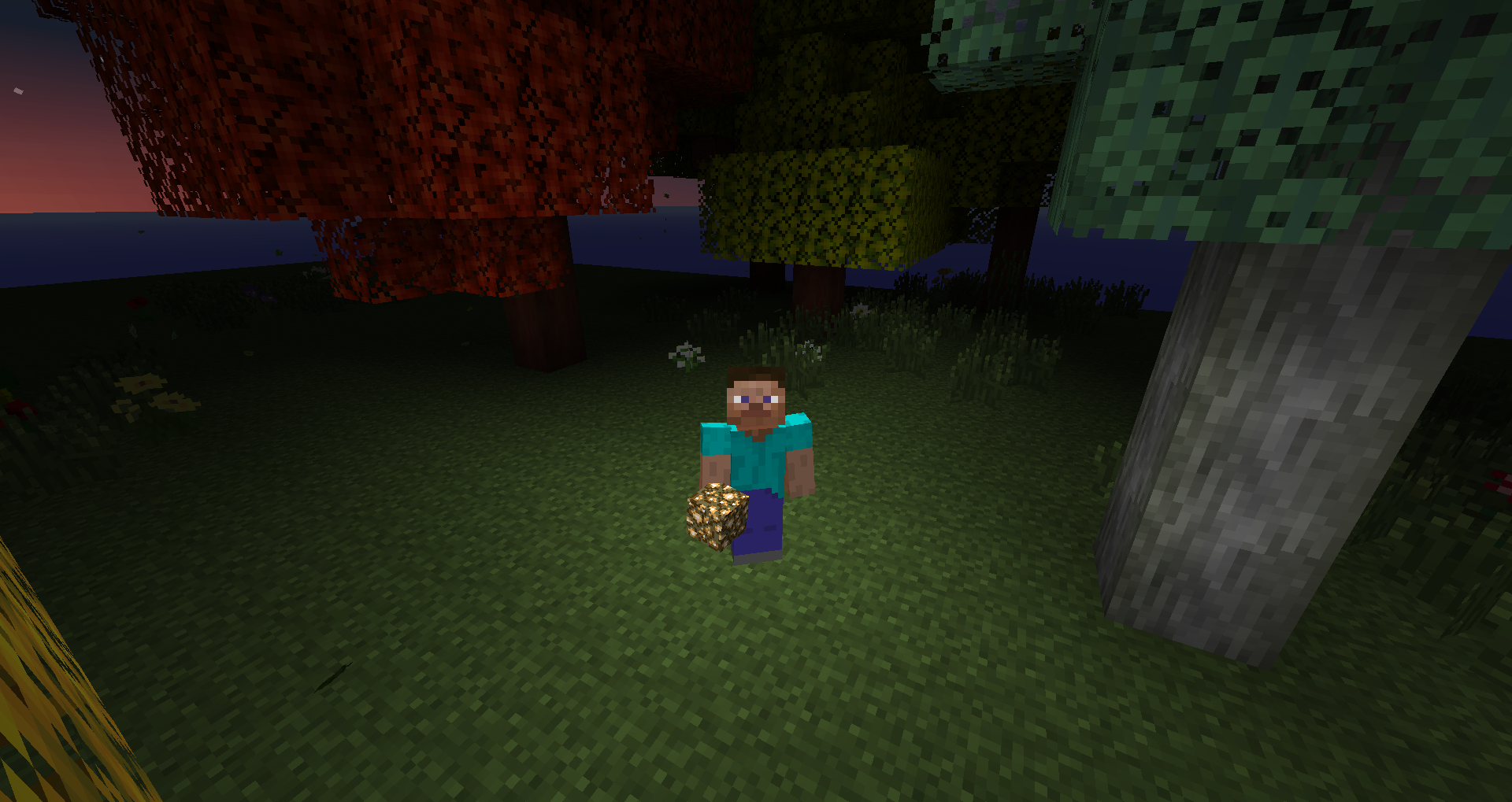Light up your surroundings by holding a glowing item. The moon also affects the light level depending on its phase.