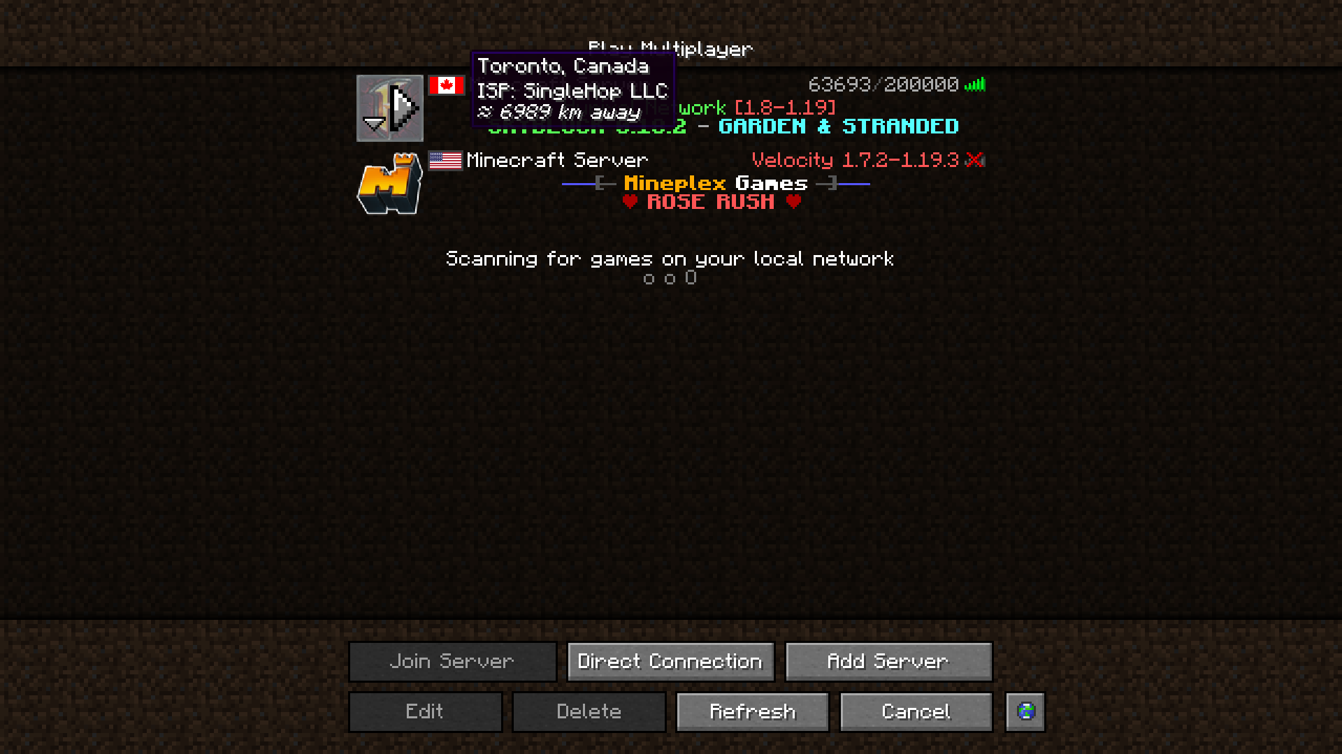 Server list with the Server Country Flags mod installed