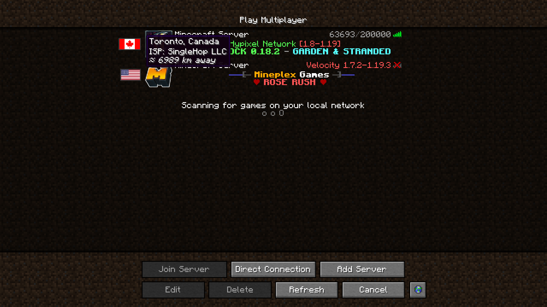 Server list screenshot (flagPosition = left)