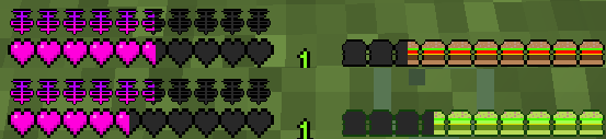 The gui under. Without and with hunger effect.