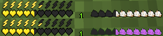 How the gui looks. Without and with hunger effect.