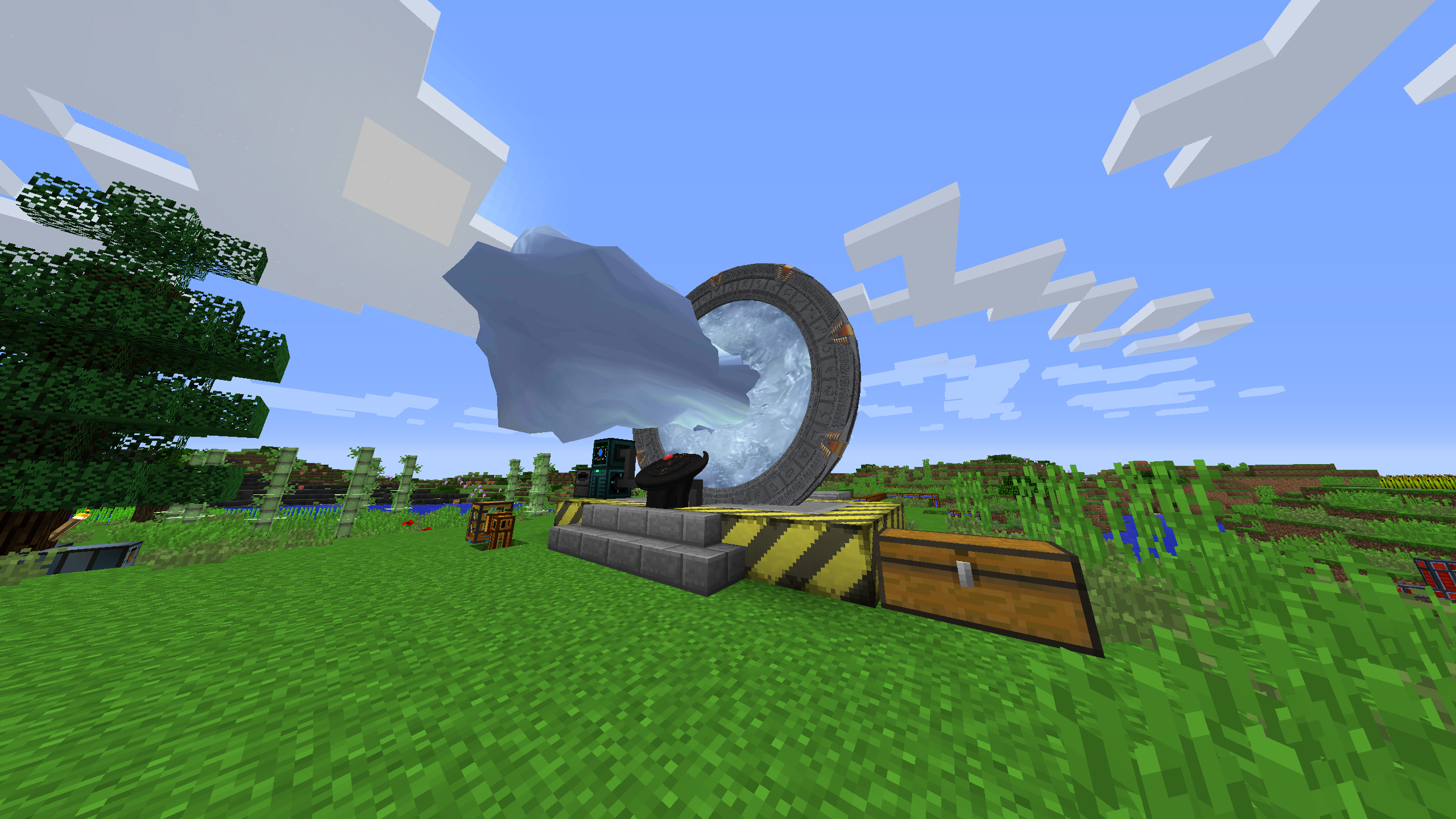 Stargates replace vanilla portals and are the only way to instantly travel between planets and dimensions.