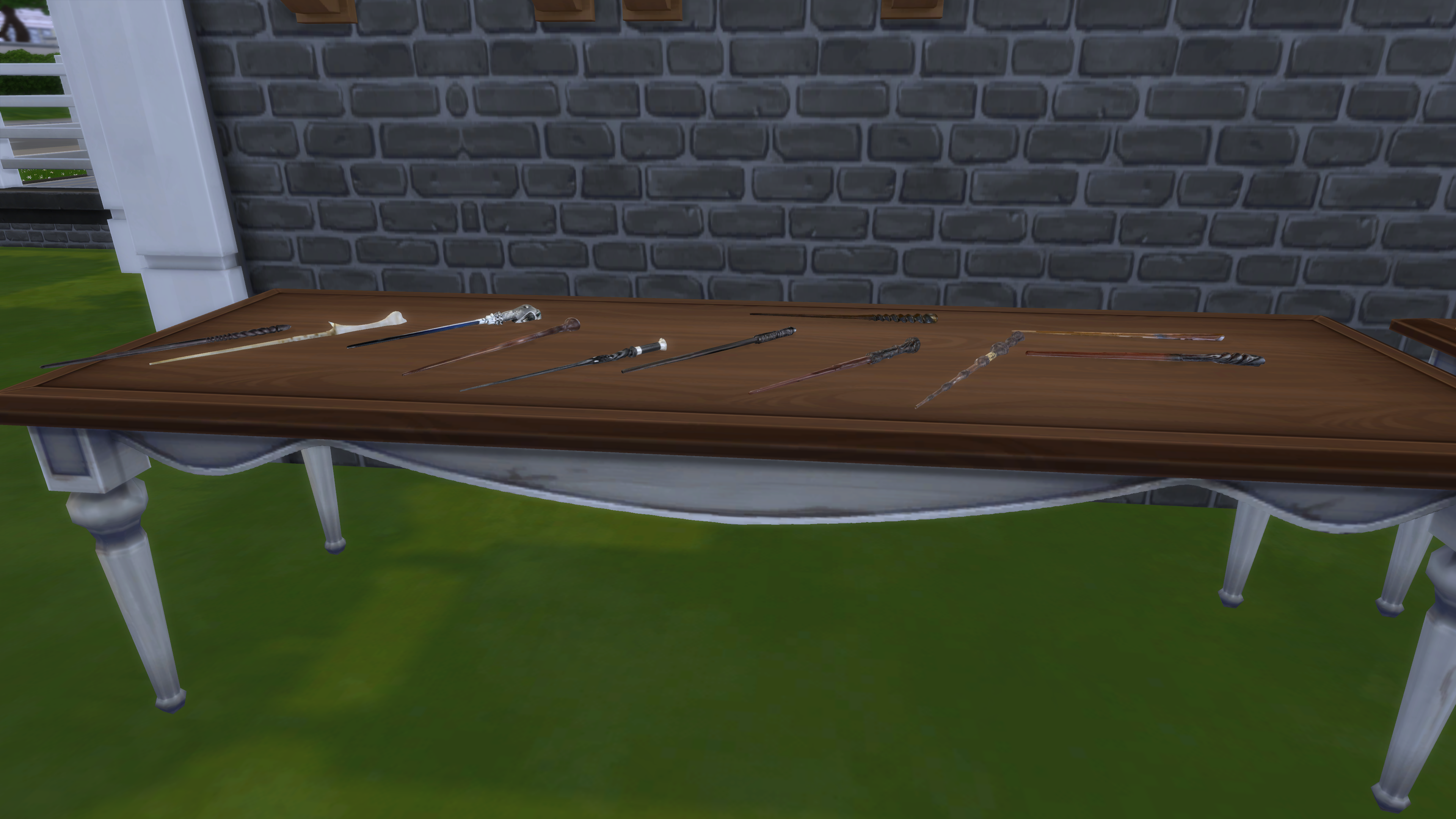 Wands laid nicely on a table. 