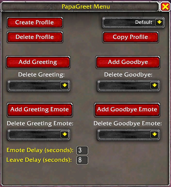 Configuration menu
