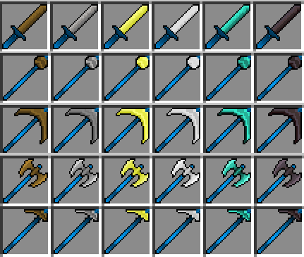 The swords and corresponding tools for my resource pack in the