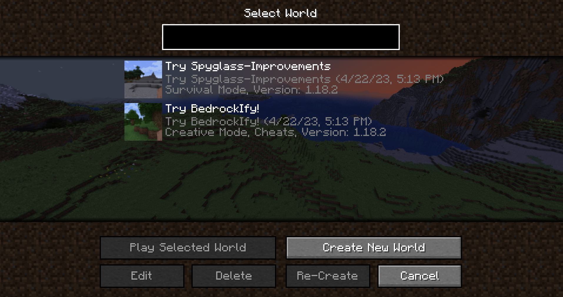 Select World Screen