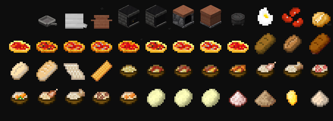 The mod adds a few food items and basic recipes; however, the main purpose of it is for usage in modpacks and for people to add their own recipes!
