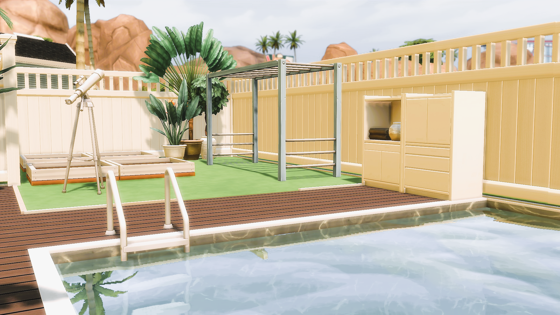 pool + gardening + playstructure