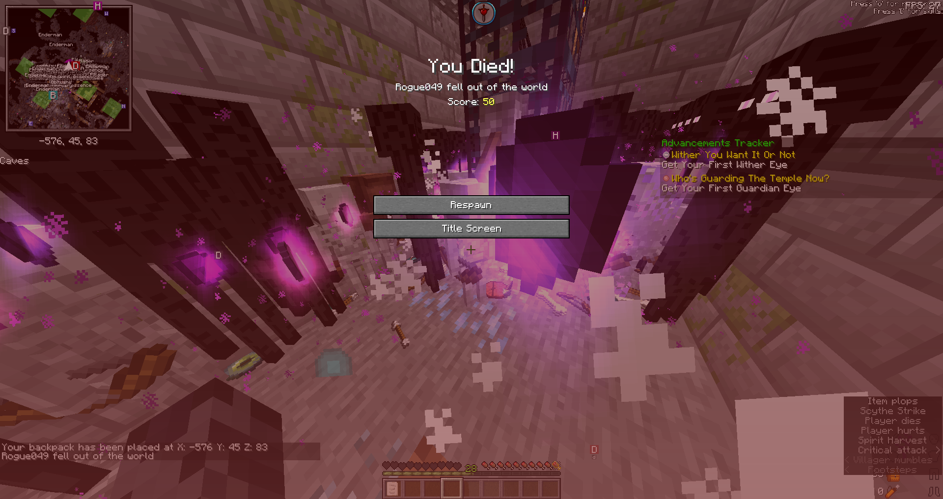Sometimes, enchanted armor can kill you with that death screen when you hit the wearer