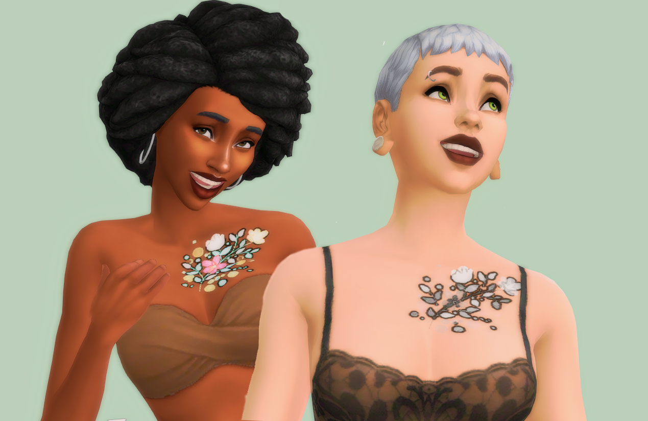 Watercolor Floral Chest Tattoo Screenshots The Sims 4 Create A Sim Curseforge