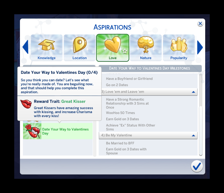 Aspiration choosing screen