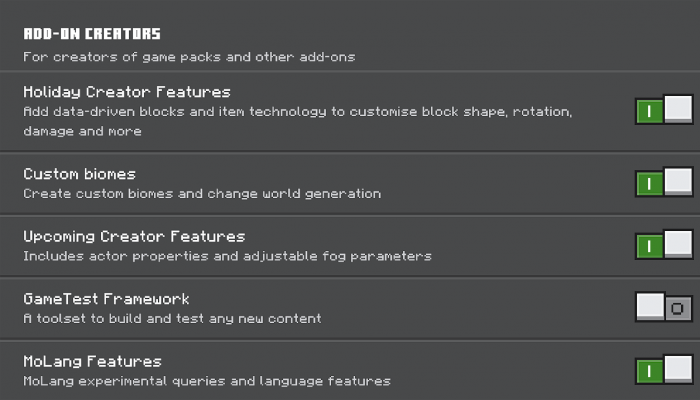 Experimental features needed for this add-on.