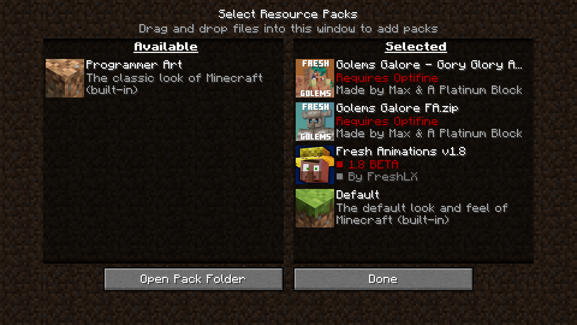 Thumbnail Make sure you have Fresh Animations below Golems Galore FA and The Gory Glory Add-on Above Golems Galore FA