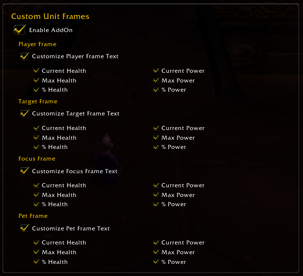 CustomUnitFrames Settings Example 1