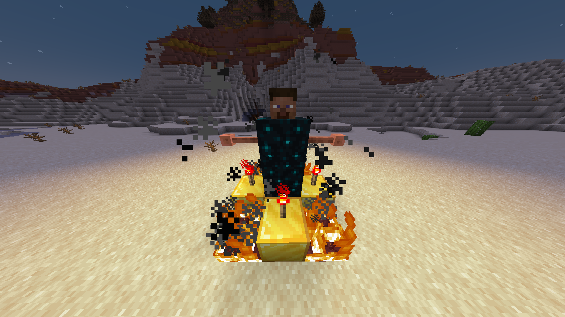 This structure summons the dimension boss. It must be built in the overworld and head must be placed at last