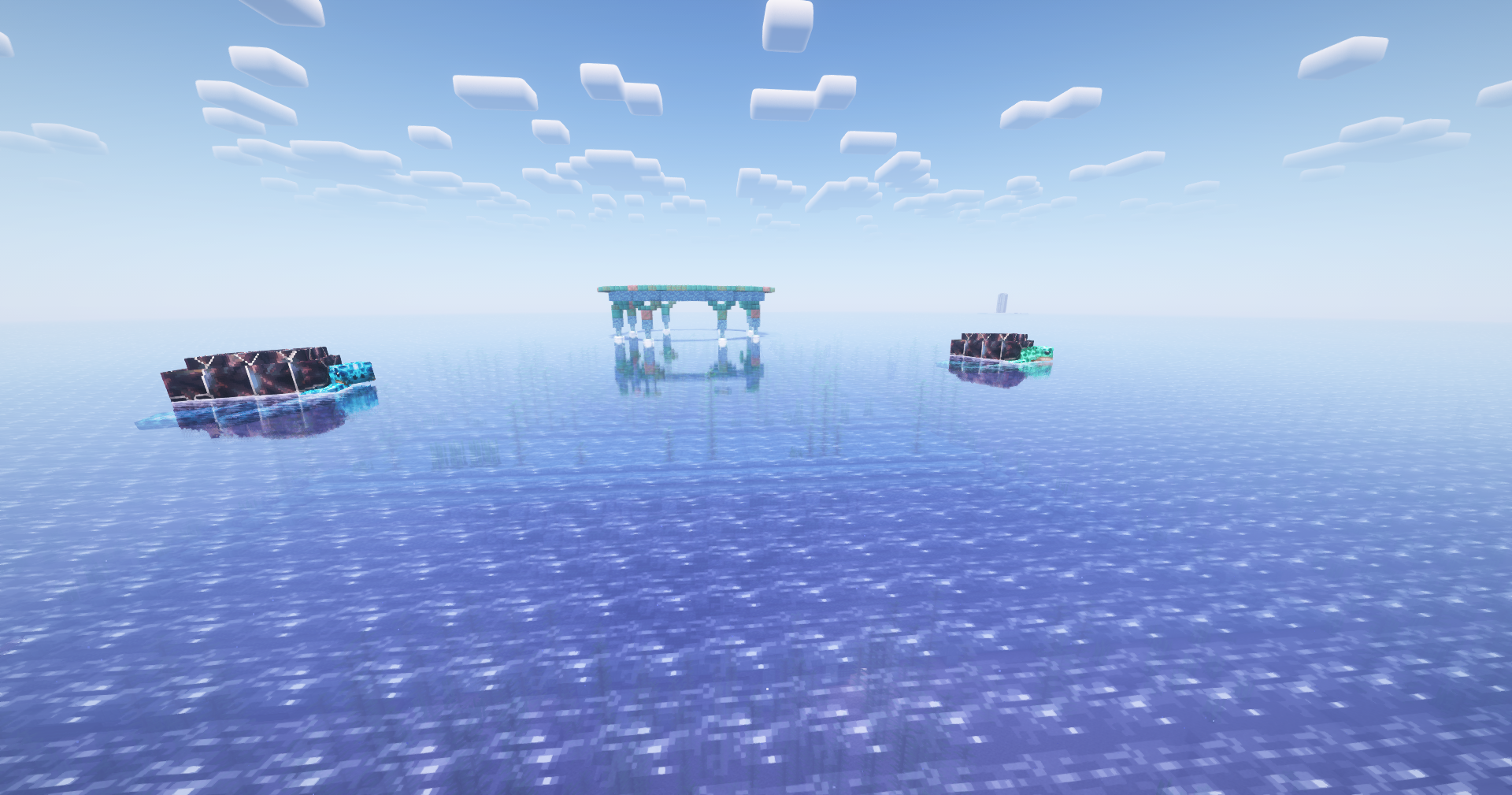 A picture of two mounts swimming in front of a new Ocean Monument