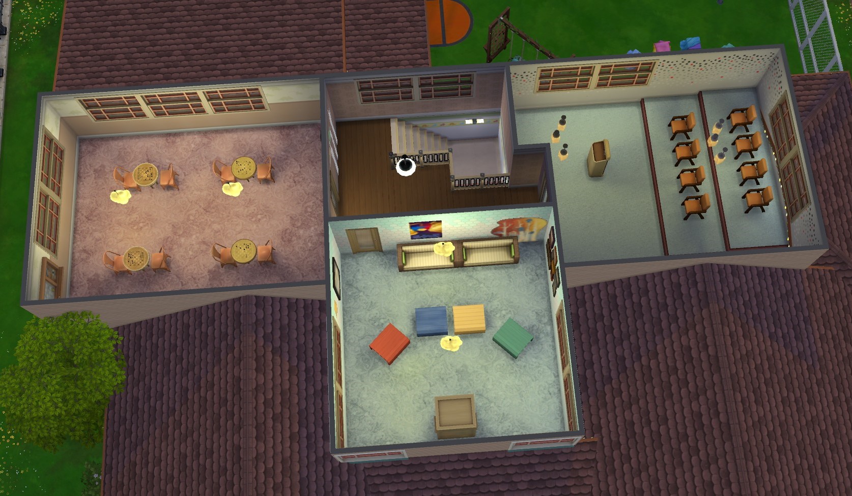 The first floor contains a theater room, another chess room and a conference room