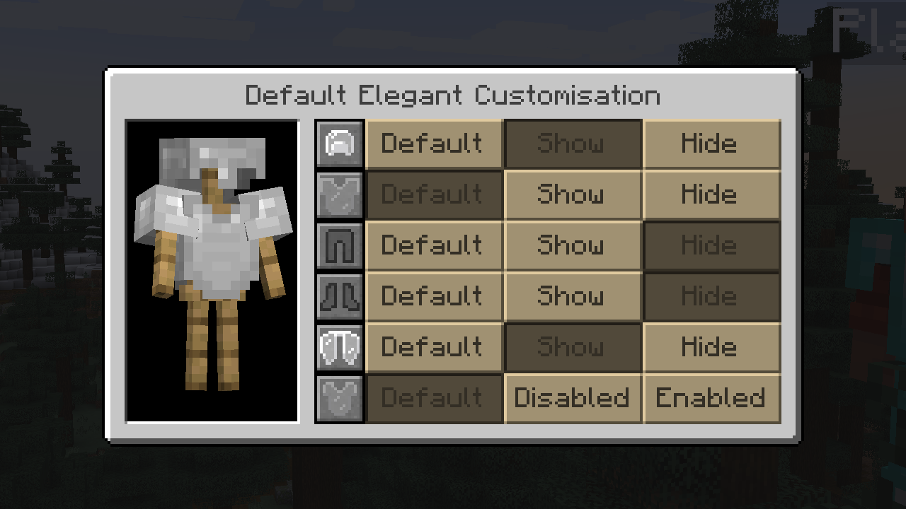 Default Customisation Menu