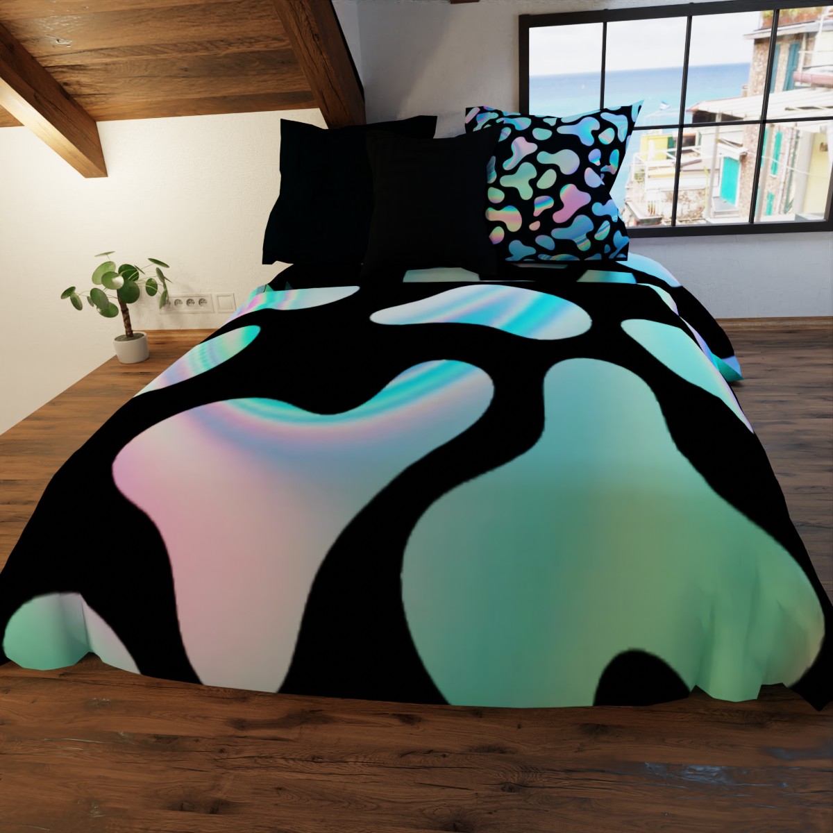 holo cow print bed set