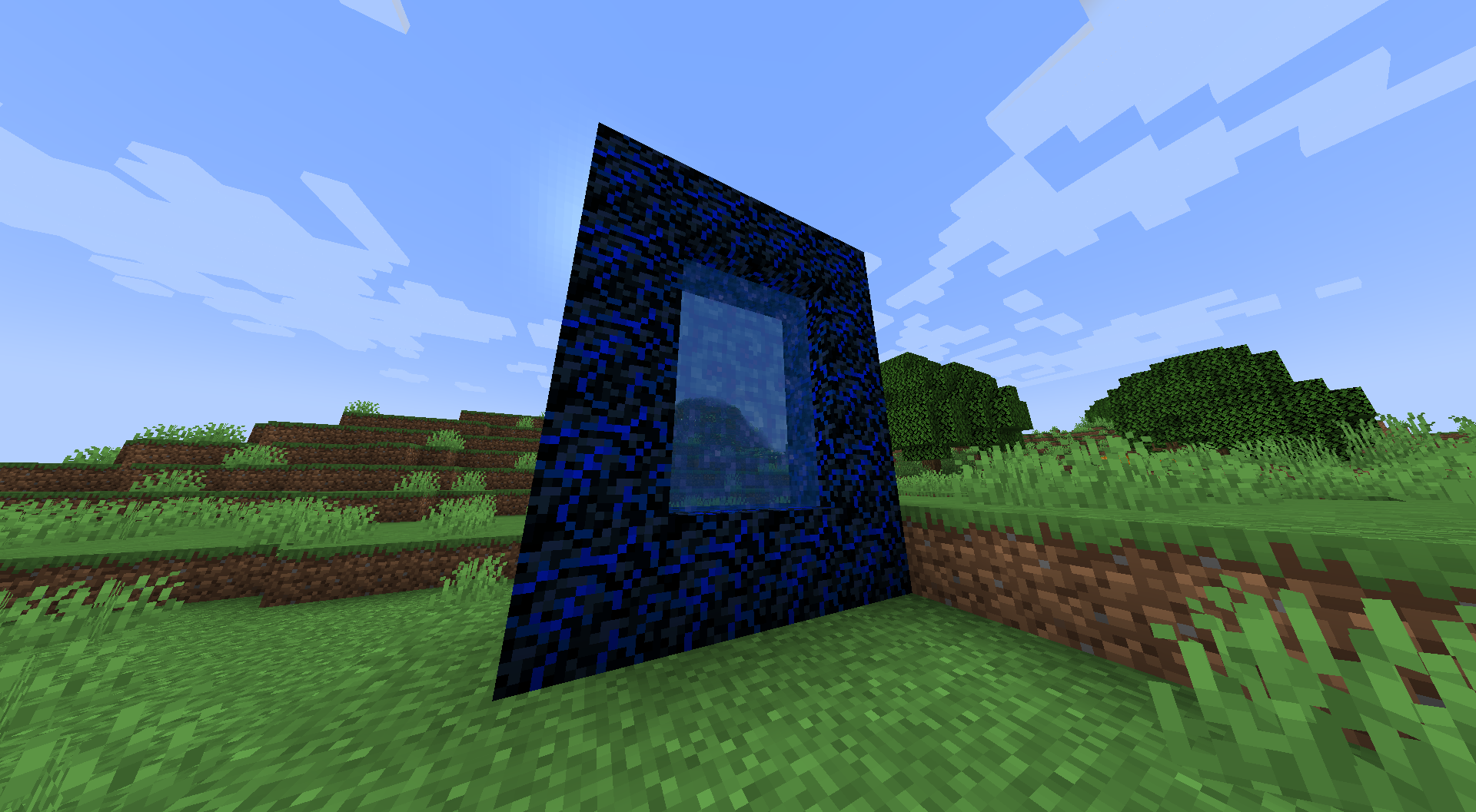 The Portal of the sky dimension, constructed like a nether portal, with Stable Crying Obsidian for its frame(Note how the blue color is a throwback to the original texture of Crying Obsidian)