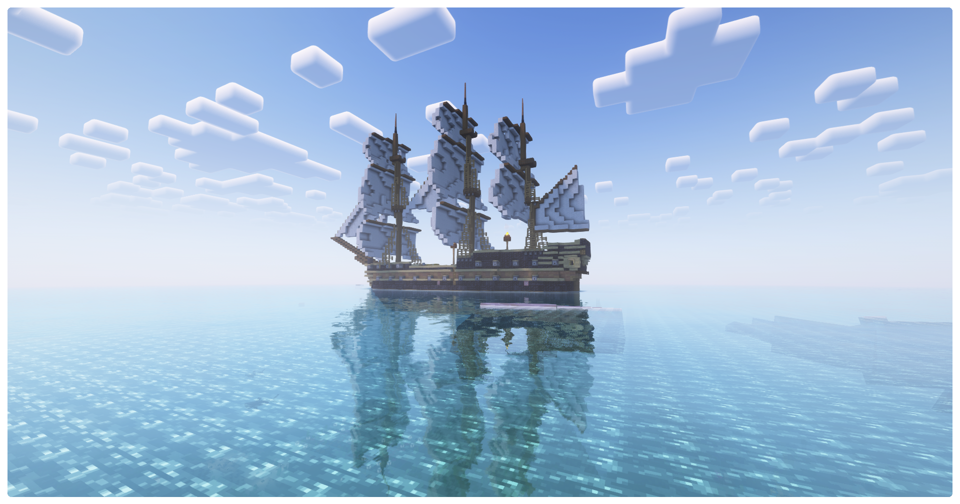 Whales swimming next to a naturally generated pirate ship