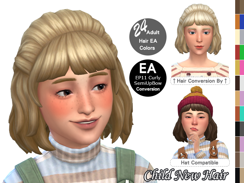 Child Curly SemiUp Bow Hair - Screenshots - The Sims 4 Create a Sim ...