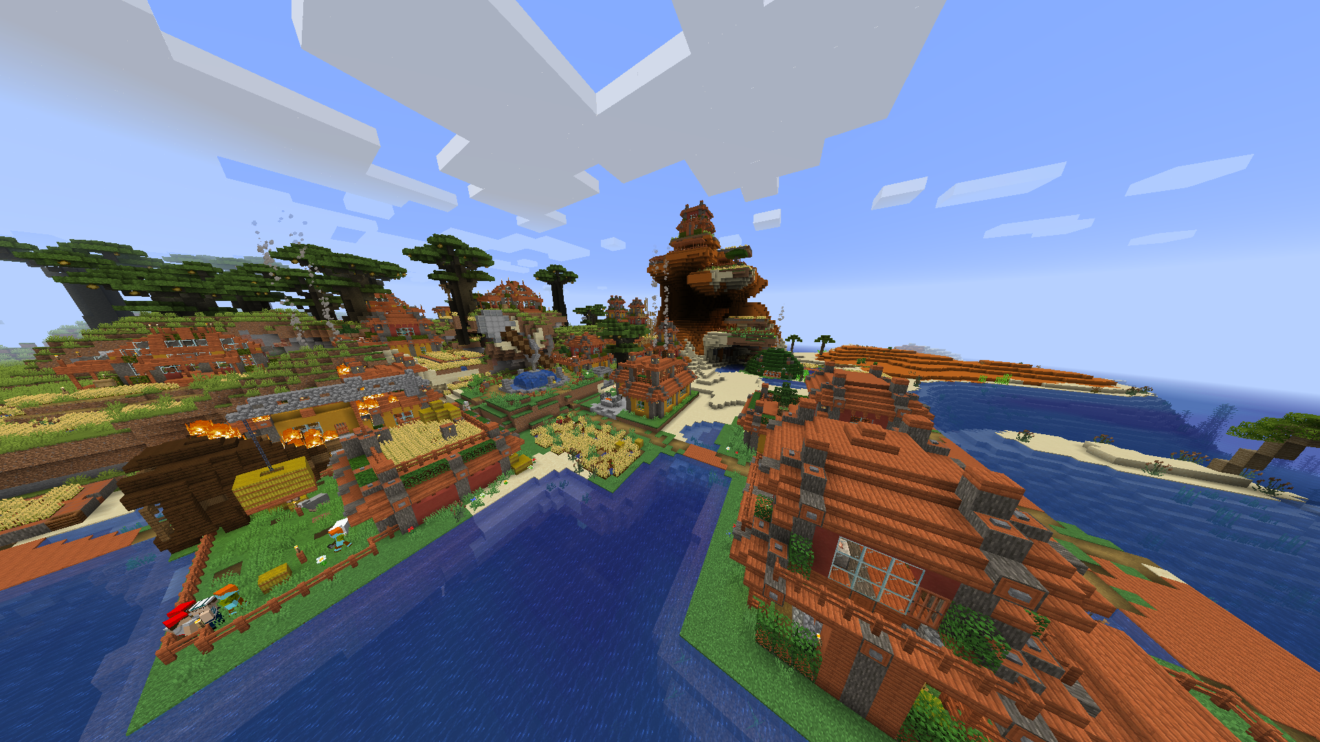 The village is thanks to better villages, and the spawn is thanks to village spawn point