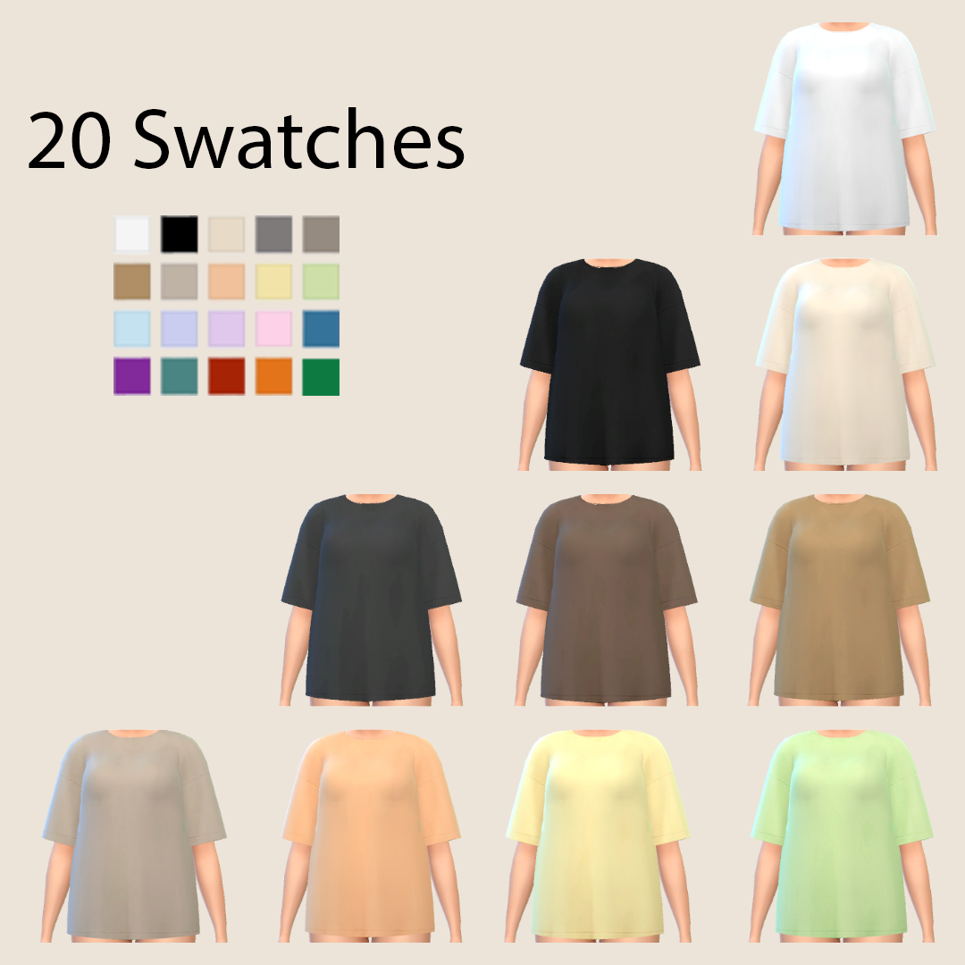 Oversize Female T-Shirt 20 Swatches - Screenshots - The Sims 4 Create a ...