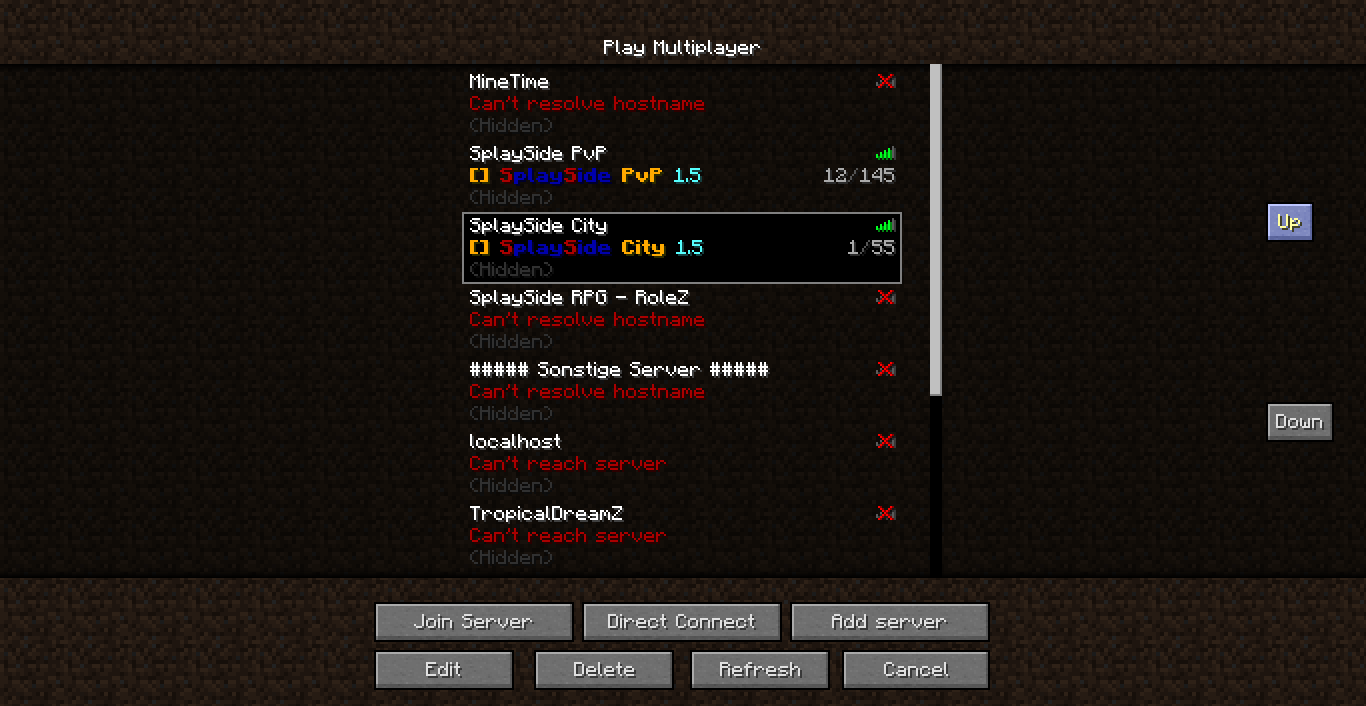 This is the server list before a server is moved up.