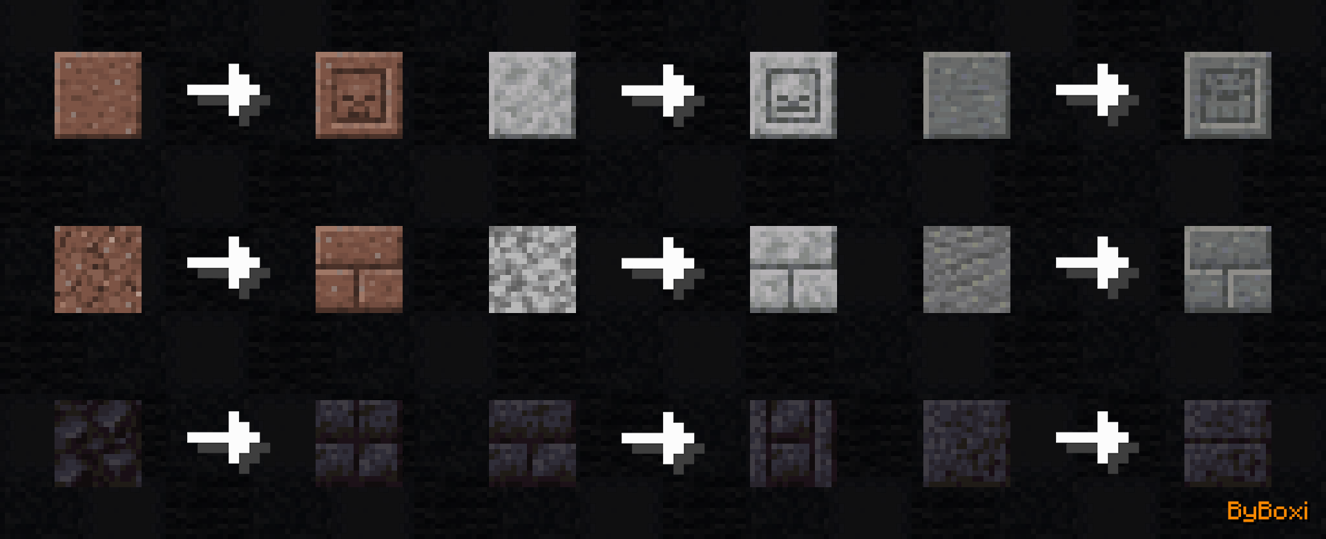 Diorite, Granite, Andesite and Black Stone