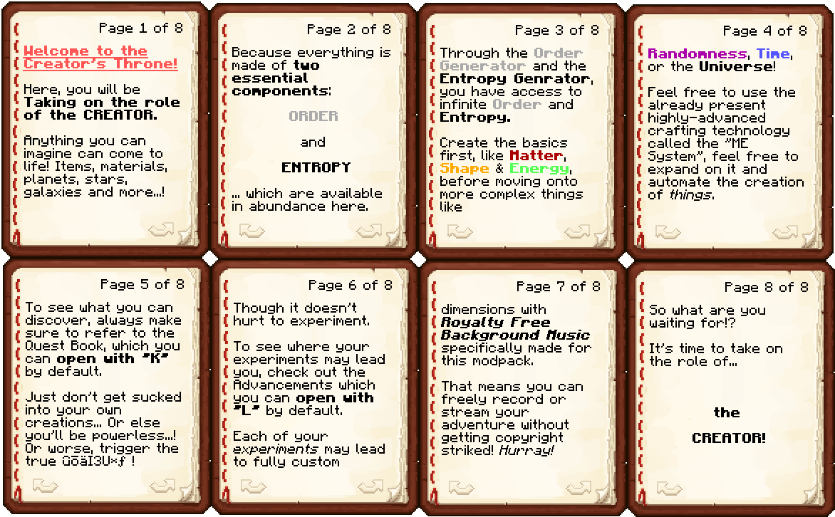 Thumbnail The player starts with this welcome book in their inventory.